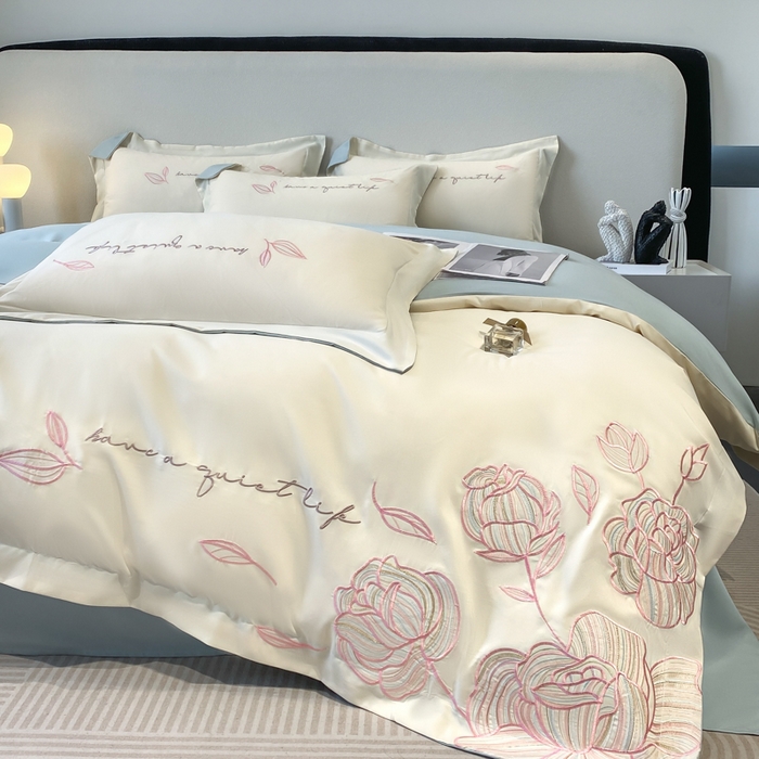 91家纺网 家纺一手货源 找家纺 青柚 2025新款A类亲肤棉刺绣四件套-塞利维亚 塞利维亚-白蓝