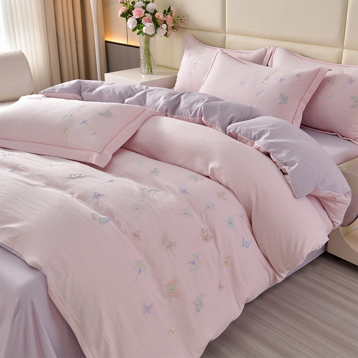 91家纺网 家纺一手货源 找家纺 （总）星窝2025新款蝴蝶重工立体绣花水洗棉四件套-蝶舞飞扬系列