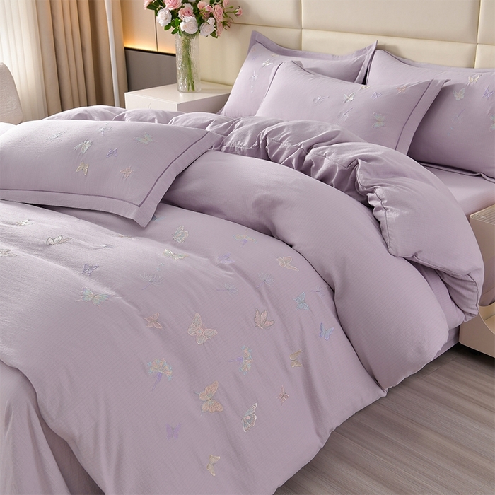 91家纺网 家纺一手货源 找家纺 （总）星窝2025新款蝴蝶重工立体绣花水洗棉四件套-蝶舞飞扬系列