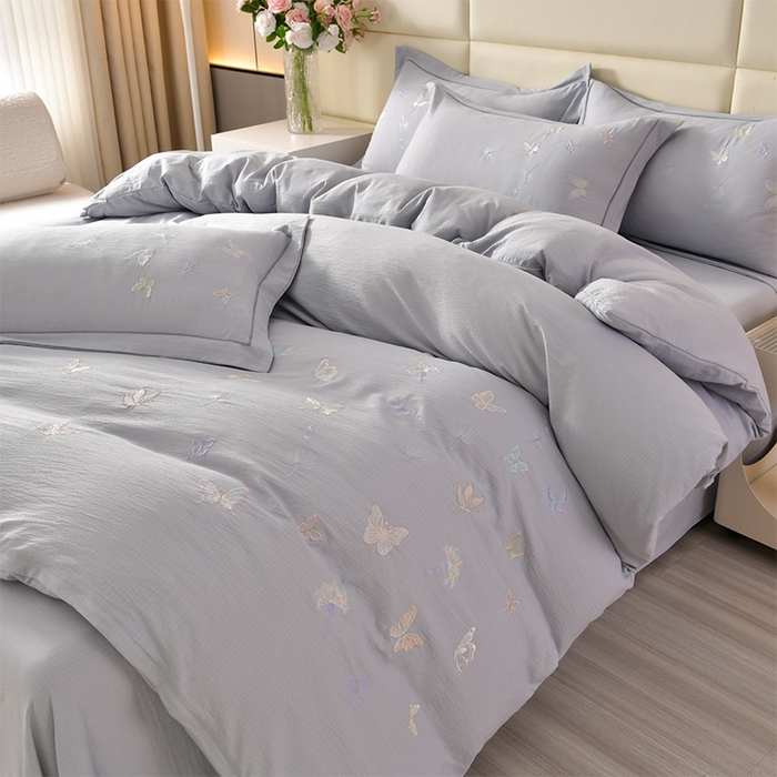 91家纺网 家纺一手货源 找家纺 （总）星窝2025新款蝴蝶重工立体绣花水洗棉四件套-蝶舞飞扬系列