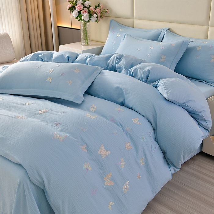 91家纺网 家纺一手货源 找家纺 （总）星窝2025新款蝴蝶重工立体绣花水洗棉四件套-蝶舞飞扬系列