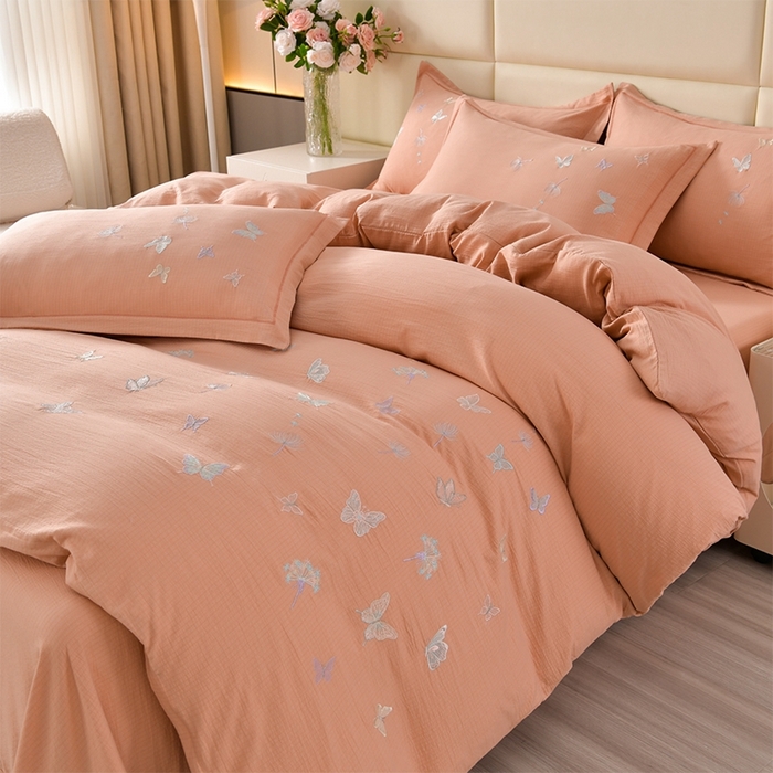 91家纺网 家纺一手货源 找家纺 （总）星窝2025新款蝴蝶重工立体绣花水洗棉四件套-蝶舞飞扬系列