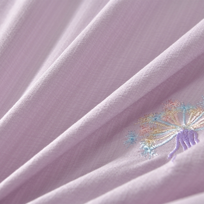 91家纺网 家纺一手货源 找家纺 星窝2025新款绣花水洗棉套件-蝶舞飞扬系列 梦幻紫