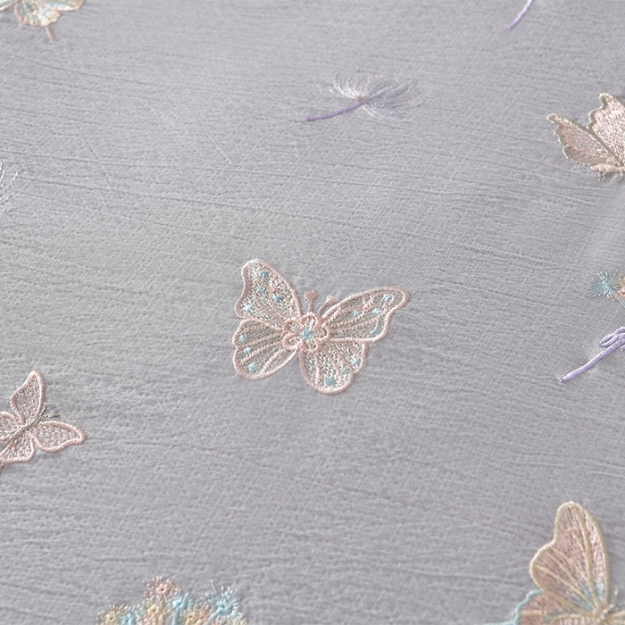 91家纺网 家纺一手货源 找家纺 星窝2025新款绣花水洗棉四件套-蝶舞飞扬系列 绅士灰