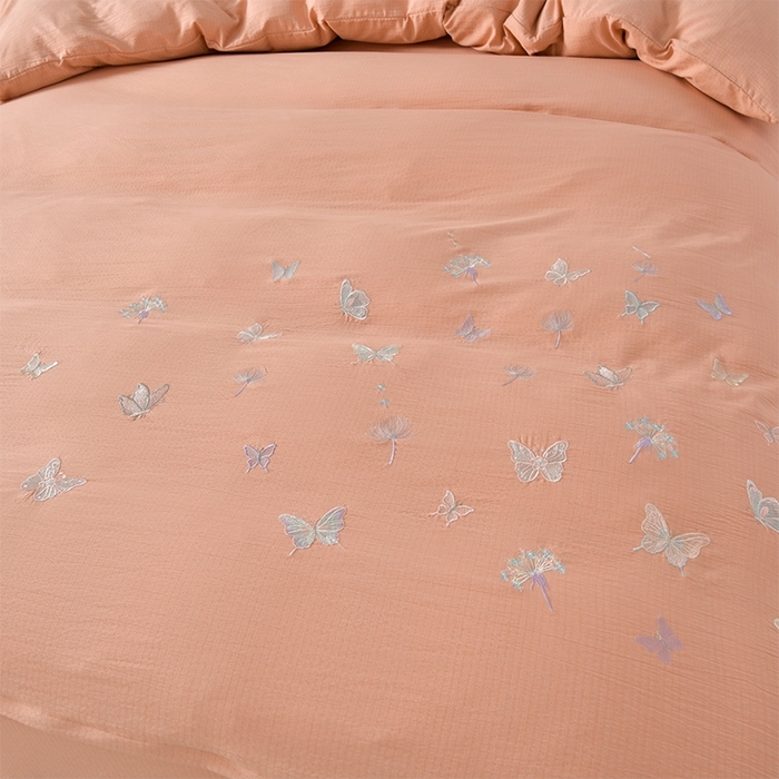 91家纺网 家纺一手货源 找家纺 星窝2025新款绣花水洗棉套件-蝶舞飞扬系列 玉色