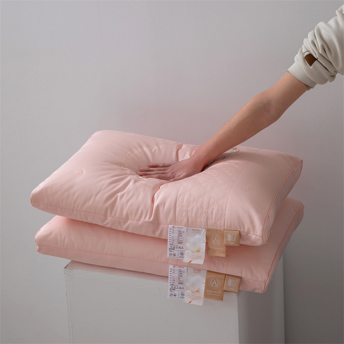 仁宇2025新款新品 A類蘇錦蠶絲枕兒童枕學(xué)生枕成人枕 枕頭枕芯 蘇錦蠶絲舒適枕-粉色中枕高度18左右