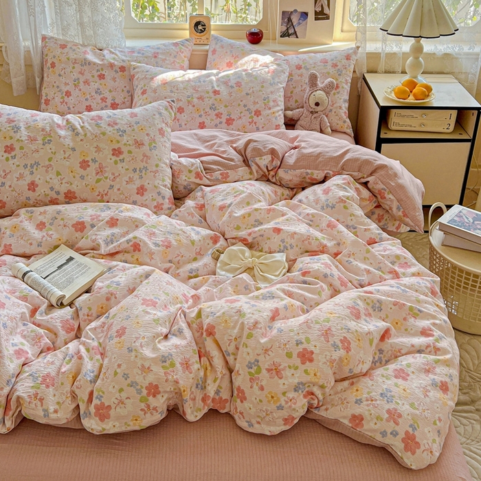 91家纺网 家纺一手货源 找家纺 仟网汇 2025新款云感皱皱纱简单款四件套