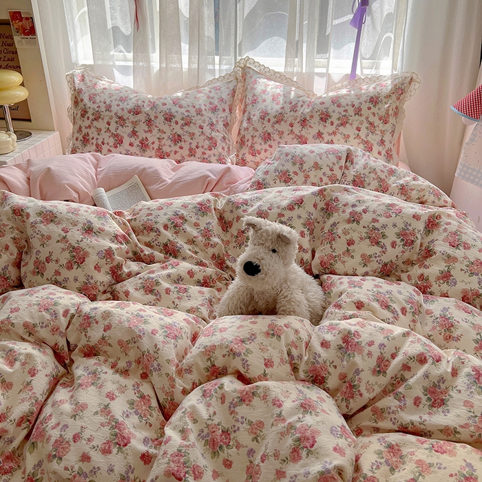 91家纺网 家纺一手货源 找家纺 （总）罗亿家纺 2025新款云感双层纱全棉镂空花边四件套（提供买家秀）