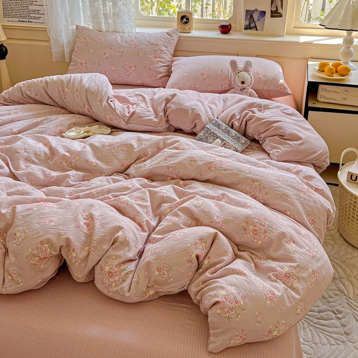 91家纺网 家纺一手货源 找家纺 仟网汇 2025新款云感皱皱纱简单款四件套