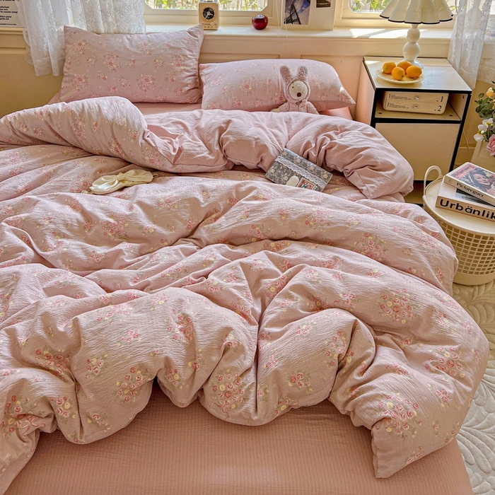 91家纺网 家纺一手货源 找家纺 仟网汇 2025新款云感皱皱纱简单款四件套