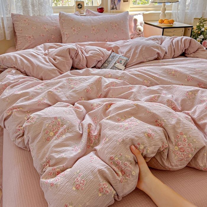 91家纺网 家纺一手货源 找家纺 仟网汇 2025新款云感皱皱纱简单款四件套