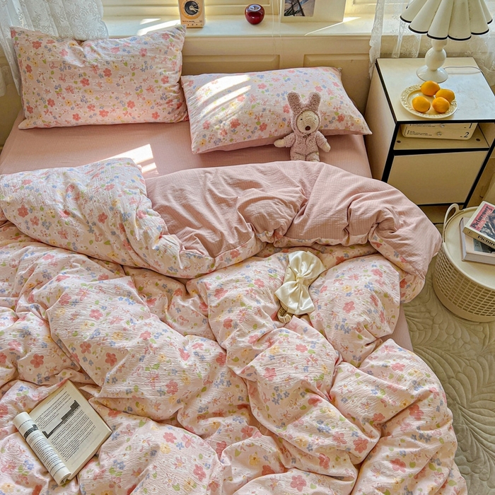 91家纺网 家纺一手货源 找家纺 仟网汇 2025新款云感皱皱纱简单款四件套