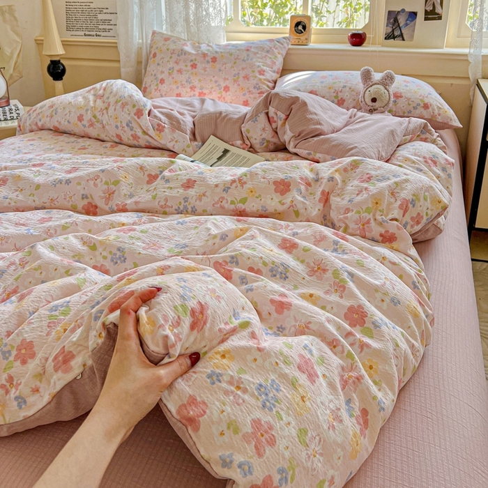 91家纺网 家纺一手货源 找家纺 仟网汇 2025新款云感皱皱纱简单款四件套