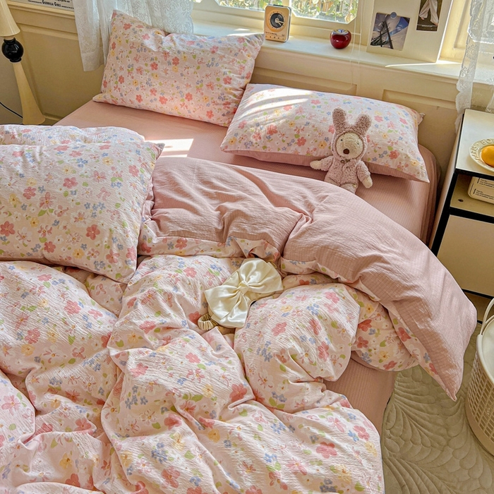 91家纺网 家纺一手货源 找家纺 仟网汇 2025新款云感皱皱纱简单款四件套