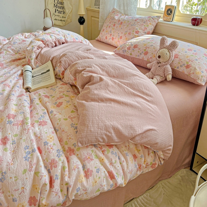 91家纺网 家纺一手货源 找家纺 仟网汇 2025新款云感皱皱纱简单款四件套