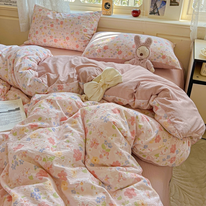 91家纺网 家纺一手货源 找家纺 仟网汇 2025新款云感皱皱纱简单款四件套