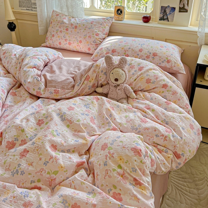 91家纺网 家纺一手货源 找家纺 仟网汇 2025新款云感皱皱纱简单款四件套