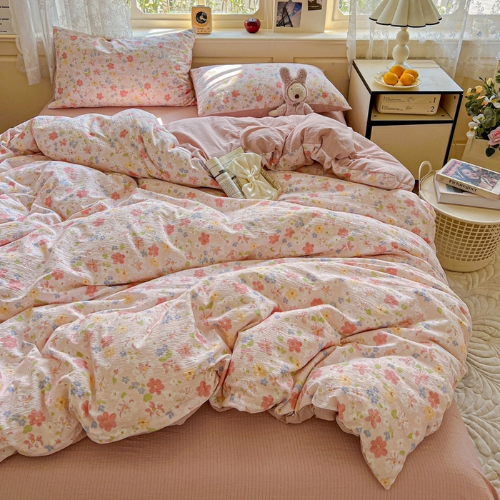 91家纺网 家纺一手货源 找家纺 仟网汇 2025新款云感皱皱纱简单款四件套