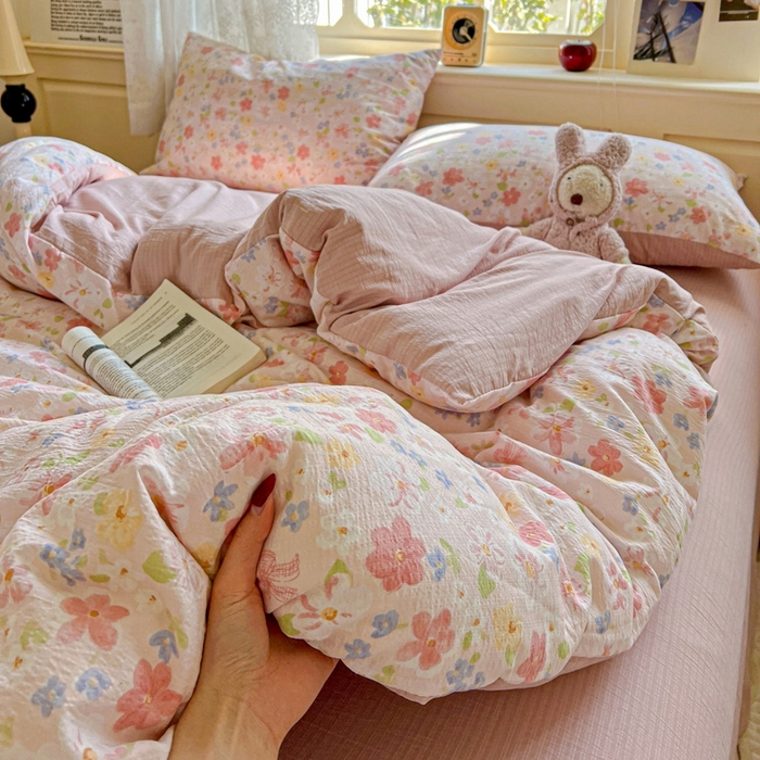 91家纺网 家纺一手货源 找家纺 仟网汇 2025新款云感皱皱纱简单款四件套