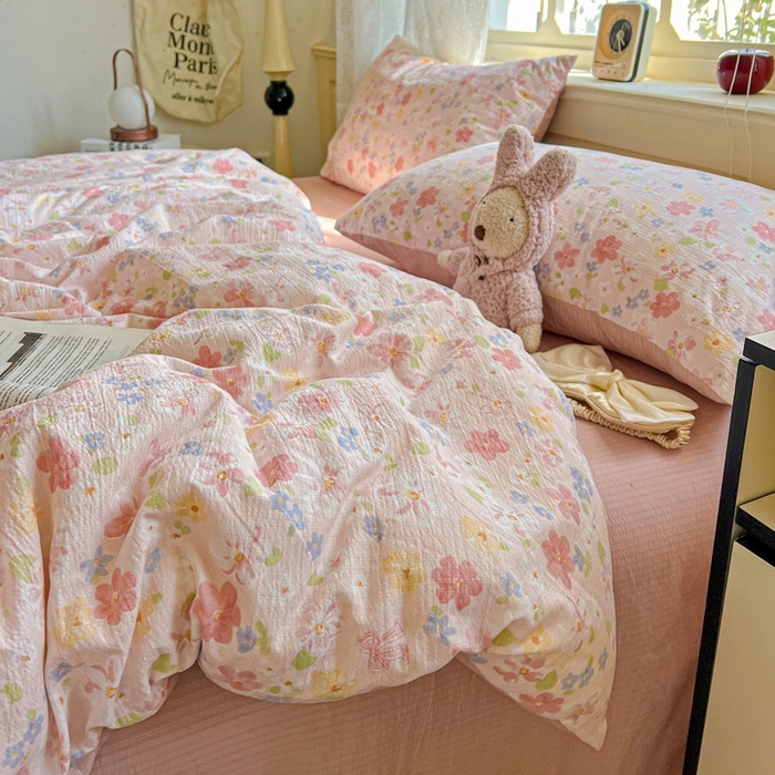 91家纺网 家纺一手货源 找家纺 仟网汇 2025新款云感皱皱纱简单款四件套