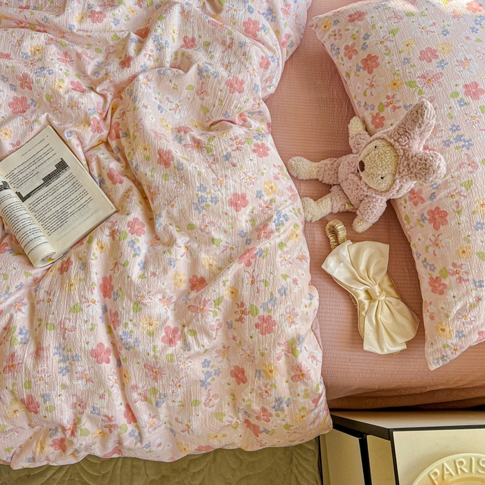 91家纺网 家纺一手货源 找家纺 仟网汇 2025新款云感皱皱纱简单款四件套