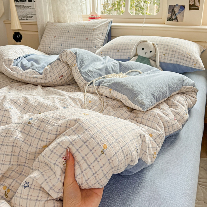 91家纺网 家纺一手货源 找家纺 仟网汇 2025新款云感皱皱纱简单款四件套