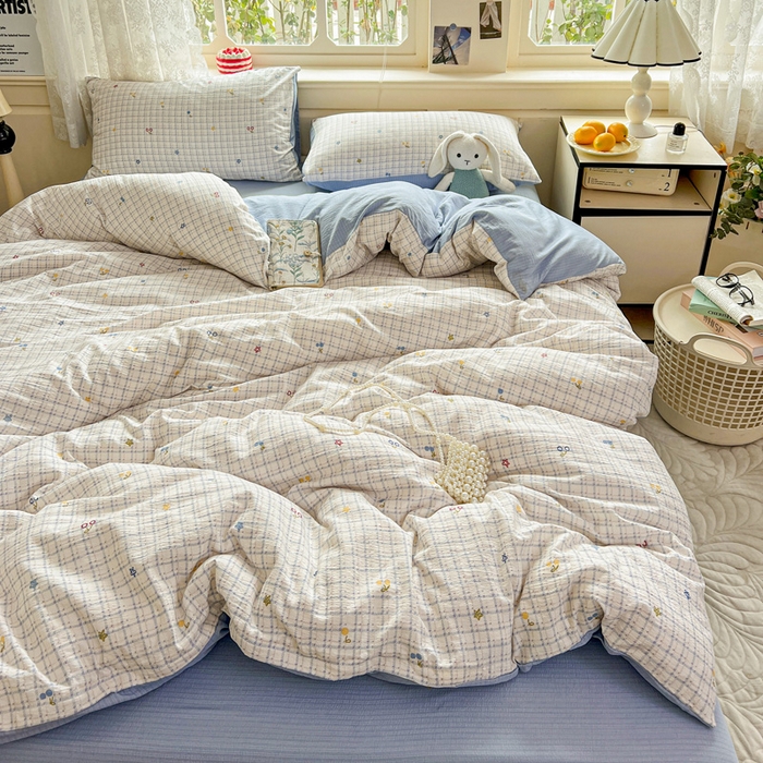 91家纺网 家纺一手货源 找家纺 仟网汇 2025新款云感皱皱纱简单款四件套