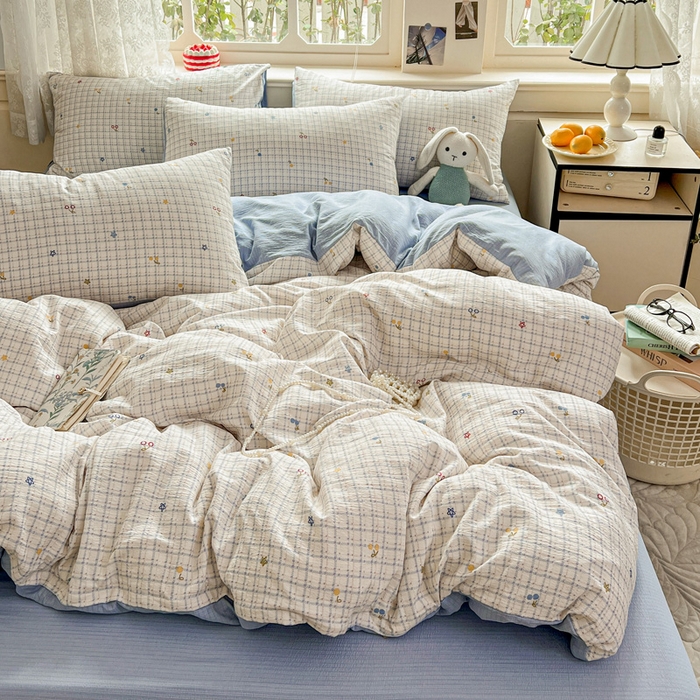 91家纺网 家纺一手货源 找家纺 仟网汇 2025新款云感皱皱纱简单款四件套