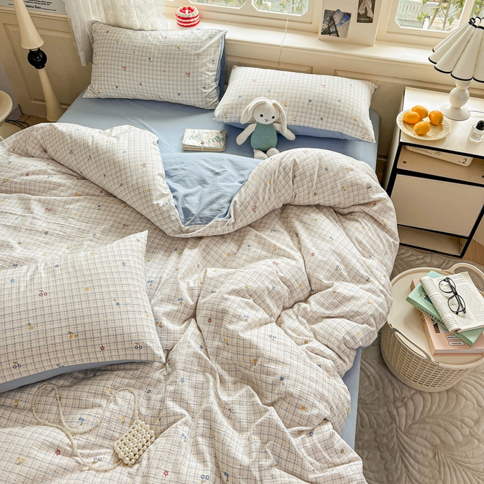 91家纺网 家纺一手货源 找家纺 仟网汇 2025新款云感皱皱纱简单款四件套