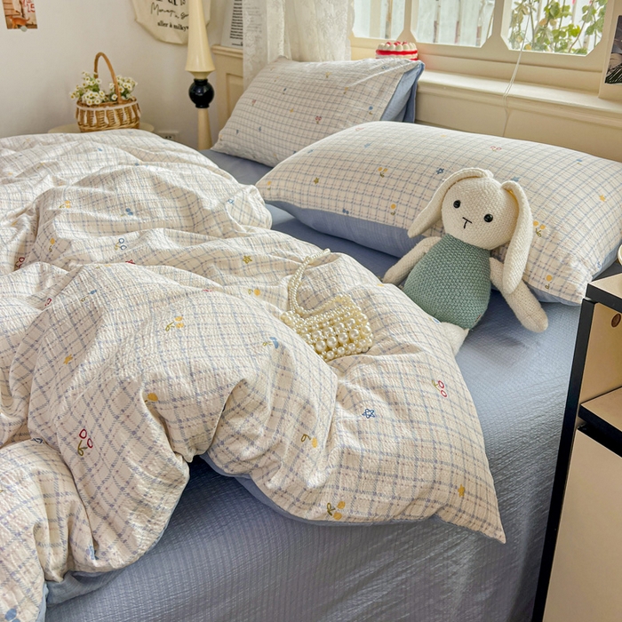 91家纺网 家纺一手货源 找家纺 仟网汇 2025新款云感皱皱纱简单款四件套