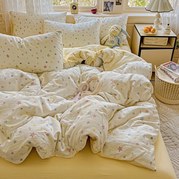 91家纺网 家纺一手货源 找家纺 仟网汇 2025新款云感皱皱纱简单款四件套