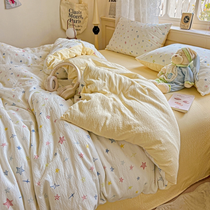 91家纺网 家纺一手货源 找家纺 仟网汇 2025新款云感皱皱纱简单款四件套