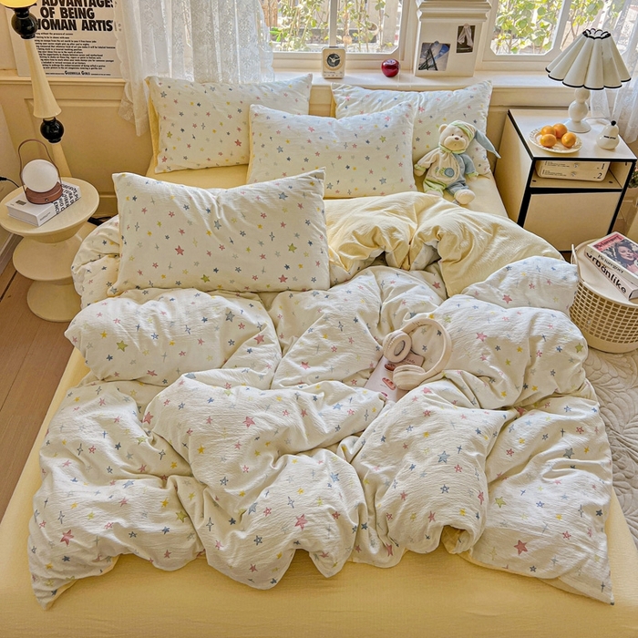 仟网汇 2025新款云感皱皱纱简单款四件套