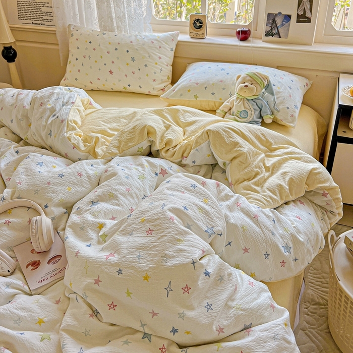 91家纺网 家纺一手货源 找家纺 仟网汇 2025新款云感皱皱纱简单款四件套