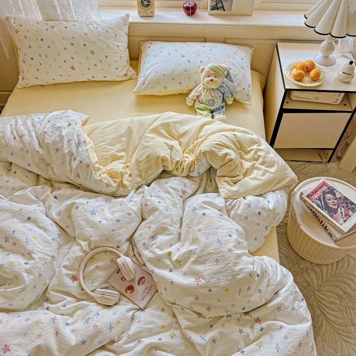 91家纺网 家纺一手货源 找家纺 仟网汇 2025新款云感皱皱纱简单款四件套