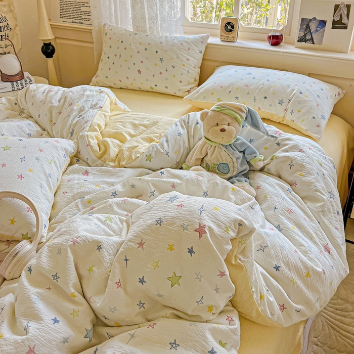 91家纺网 家纺一手货源 找家纺 仟网汇 2025新款云感皱皱纱简单款四件套