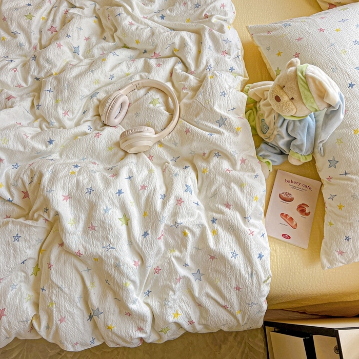 91家纺网 家纺一手货源 找家纺 仟网汇 2025新款云感皱皱纱简单款四件套