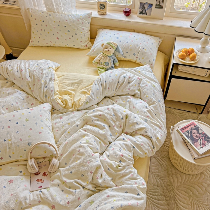 91家纺网 家纺一手货源 找家纺 仟网汇 2025新款云感皱皱纱简单款四件套