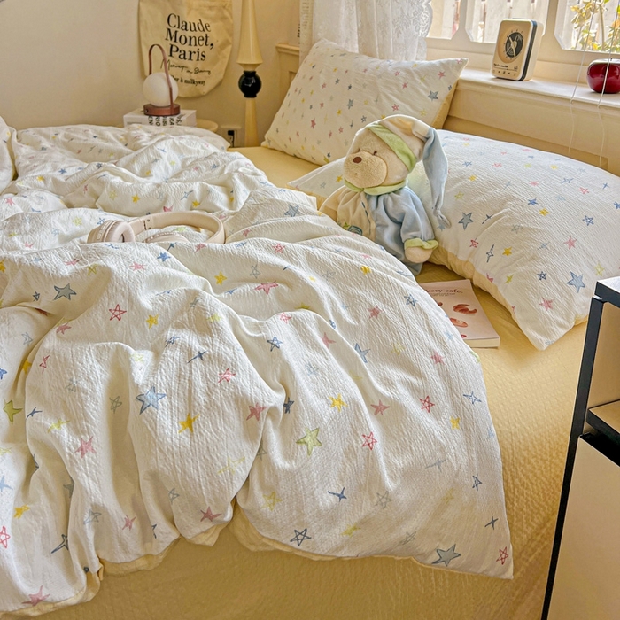 91家纺网 家纺一手货源 找家纺 仟网汇 2025新款云感皱皱纱简单款四件套