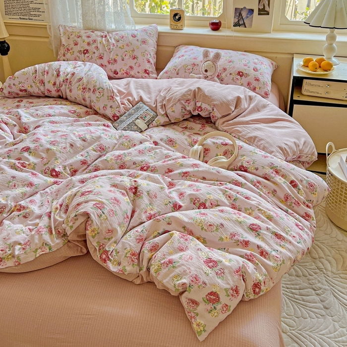 91家纺网 家纺一手货源 找家纺 仟网汇 2025新款云感皱皱纱简单款四件套