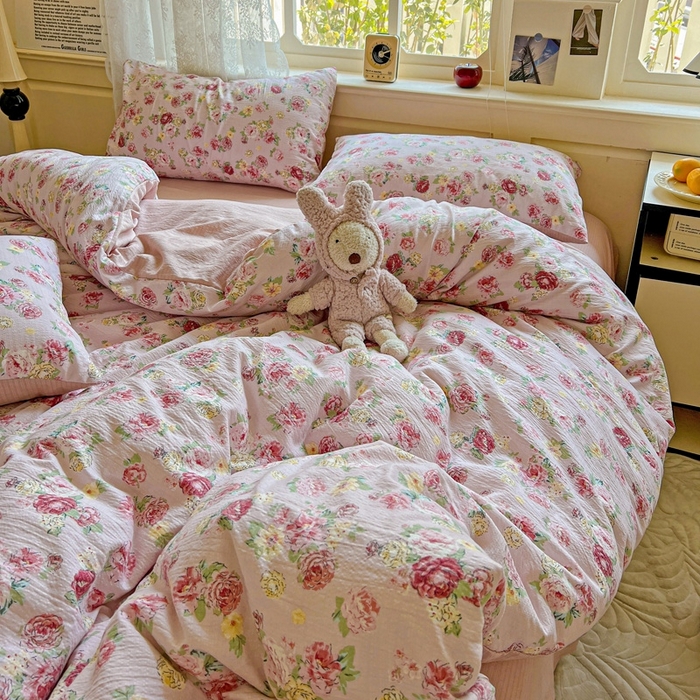 91家纺网 家纺一手货源 找家纺 仟网汇 2025新款云感皱皱纱简单款四件套