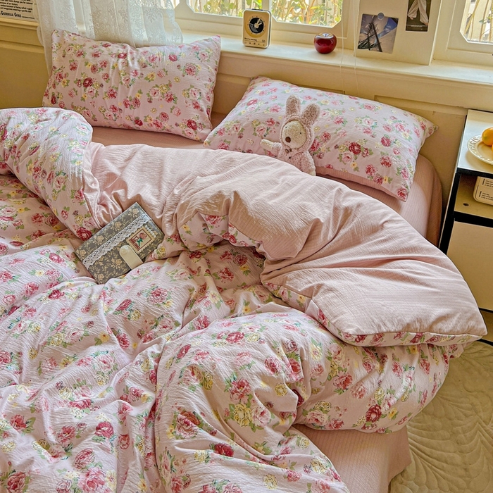 仟网汇 2025新款云感皱皱纱简单款四件套