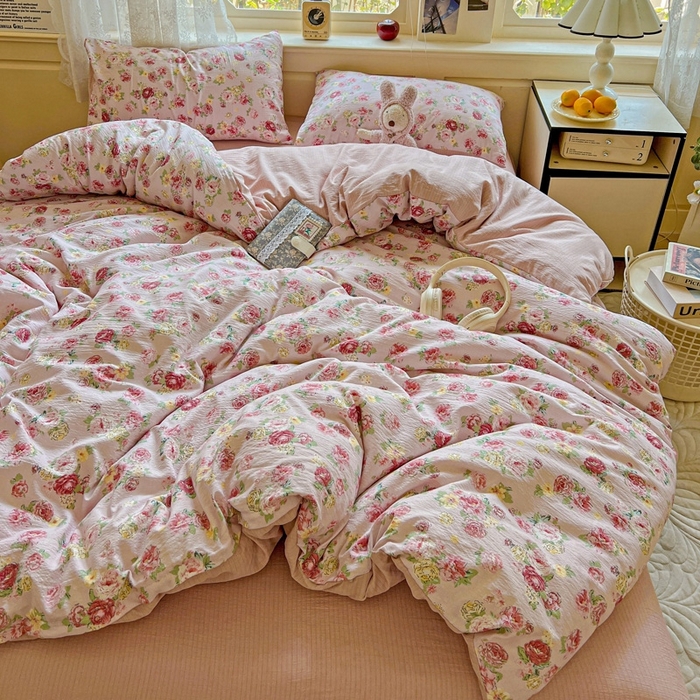 91家纺网 家纺一手货源 找家纺 仟网汇 2025新款云感皱皱纱简单款四件套