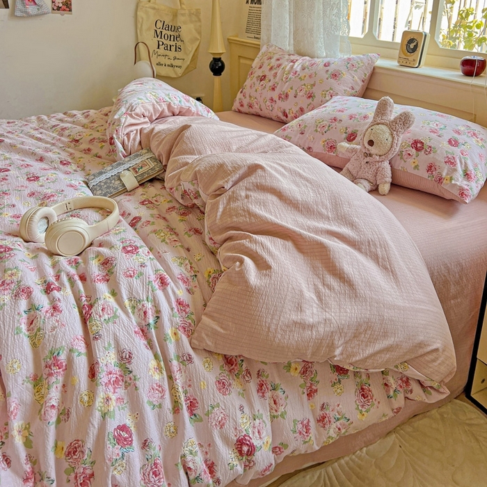 91家纺网 家纺一手货源 找家纺 仟网汇 2025新款云感皱皱纱简单款四件套