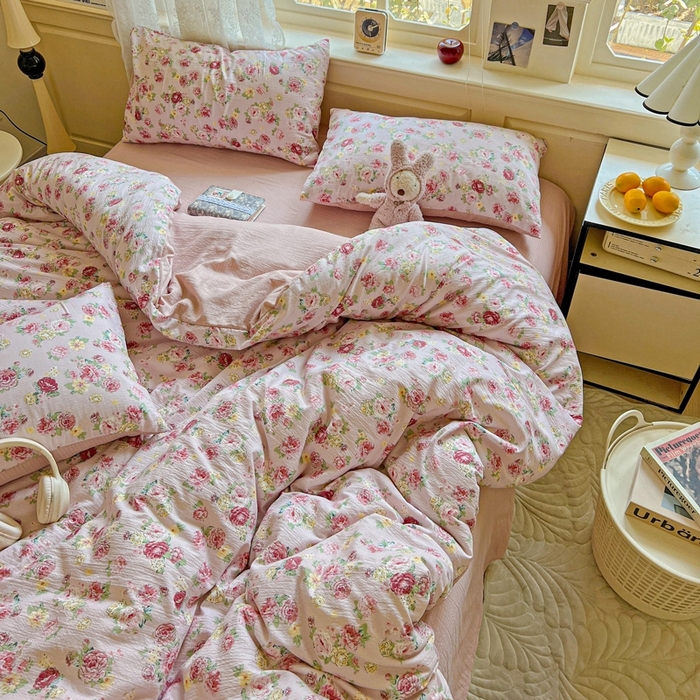 91家纺网 家纺一手货源 找家纺 仟网汇 2025新款云感皱皱纱简单款四件套