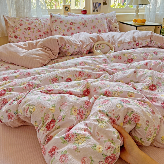 91家纺网 家纺一手货源 找家纺 仟网汇 2025新款云感皱皱纱简单款四件套