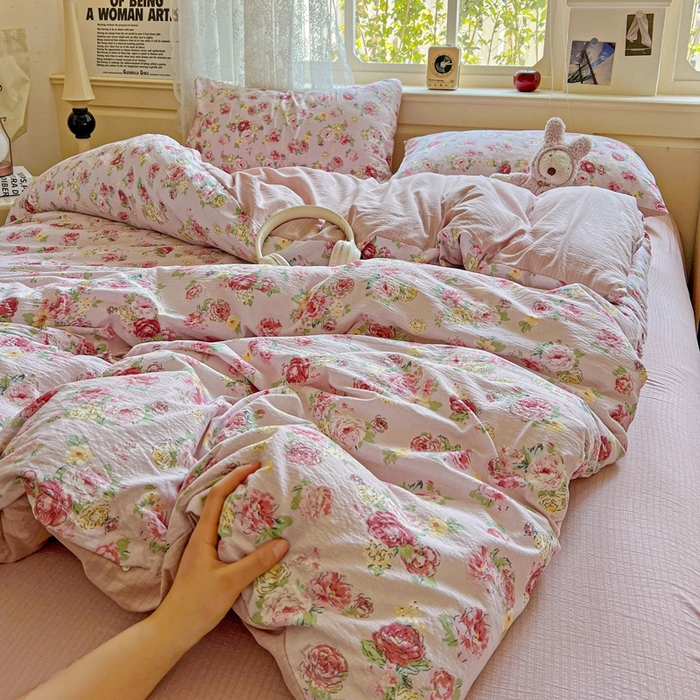 91家纺网 家纺一手货源 找家纺 仟网汇 2025新款云感皱皱纱简单款四件套