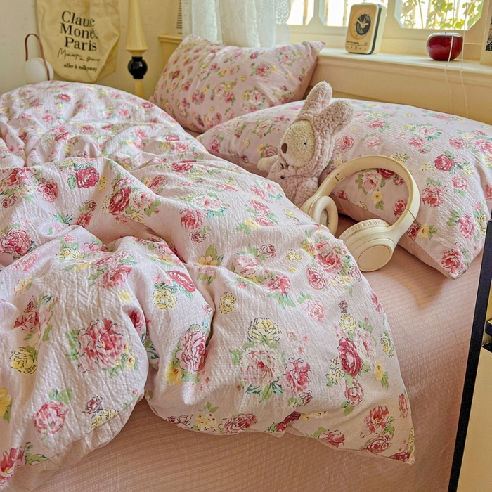 91家纺网 家纺一手货源 找家纺 仟网汇 2025新款云感皱皱纱简单款四件套