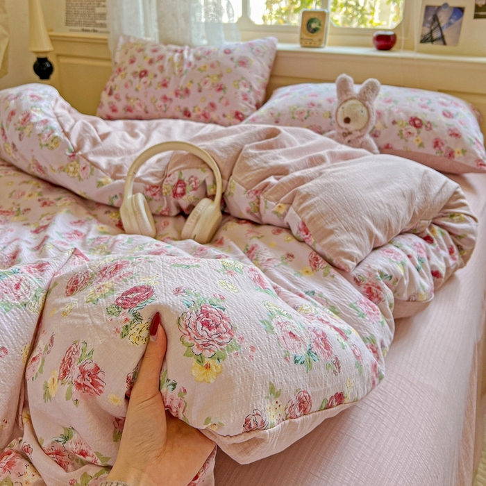 91家纺网 家纺一手货源 找家纺 仟网汇 2025新款云感皱皱纱简单款四件套