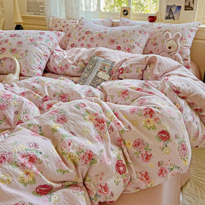 91家纺网 家纺一手货源 找家纺 仟网汇 2025新款云感皱皱纱简单款四件套